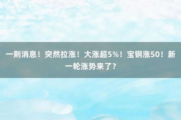一则消息！突然拉涨！大涨超5%！宝钢涨50！新一轮涨势来了？