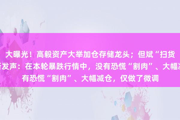 大曝光！高毅资产大举加仓存储龙头；但斌“扫货”AI硬件股，最新发声：在本轮暴跌行情中，没有恐慌“割肉”、大幅减仓，仅做了微调