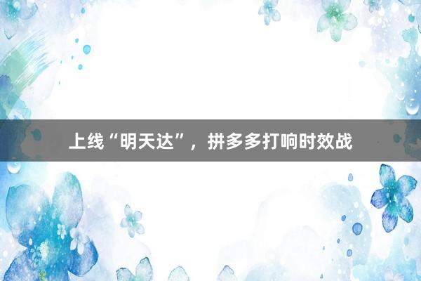 上线“明天达”，拼多多打响时效战