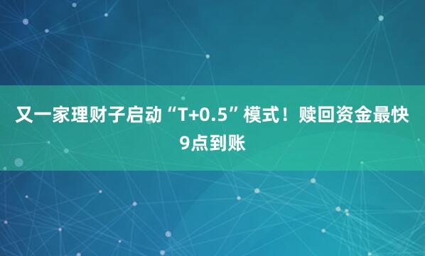 又一家理财子启动“T+0.5”模式!赎回资金最快9点到账