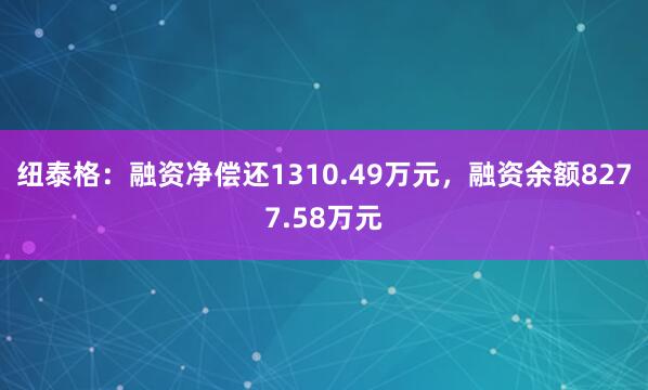 纽泰格：融资净偿还1310.49万元，融资余额8277.58万元