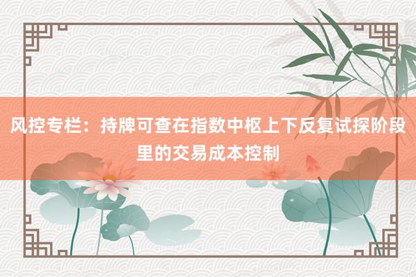 风控专栏：持牌可查在指数中枢上下反复试探阶段里的交易成本控制