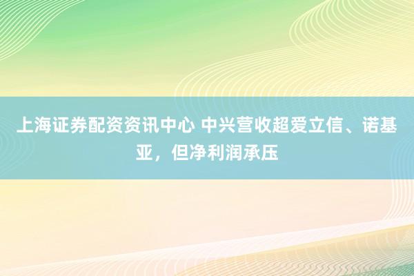 上海证券配资资讯中心 中兴营收超爱立信、诺基亚，但净利润承压