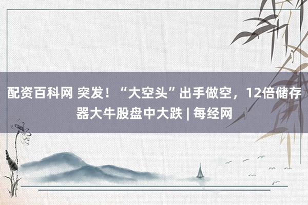 配资百科网 突发！“大空头”出手做空，12倍储存器大牛股盘中大跌 | 每经网