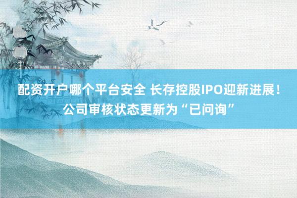 配资开户哪个平台安全 长存控股IPO迎新进展！公司审核状态更新为“已问询”