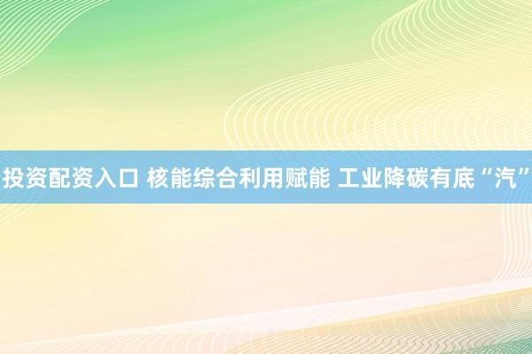 投资配资入口 核能综合利用赋能 工业降碳有底“汽”