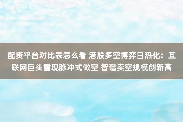 配资平台对比表怎么看 港股多空博弈白热化：互联网巨头重现脉冲式做空 智谱卖空规模创新高