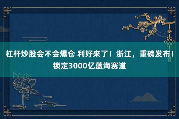 杠杆炒股会不会爆仓 利好来了!浙江,重磅发布!锁定3000亿蓝海赛道