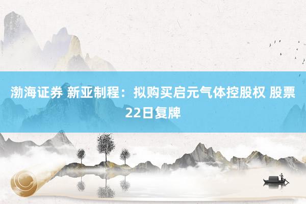 渤海证券 新亚制程:拟购买启元气体控股权 股票22日复牌