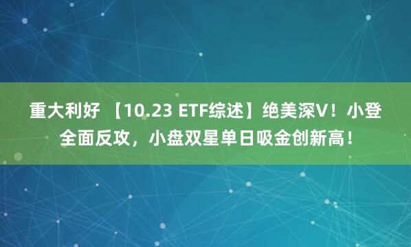 重大利好 【10.23 ETF综述】绝美深V！小登全面反攻，小盘双星单日吸金创新高！