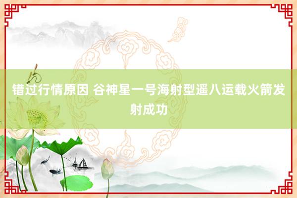 错过行情原因 谷神星一号海射型遥八运载火箭发射成功